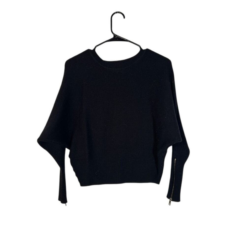 Carmen Marc Valvo Black Ribbed Zipper Detail Dolman Sleeves Sweater Women Sz XS
